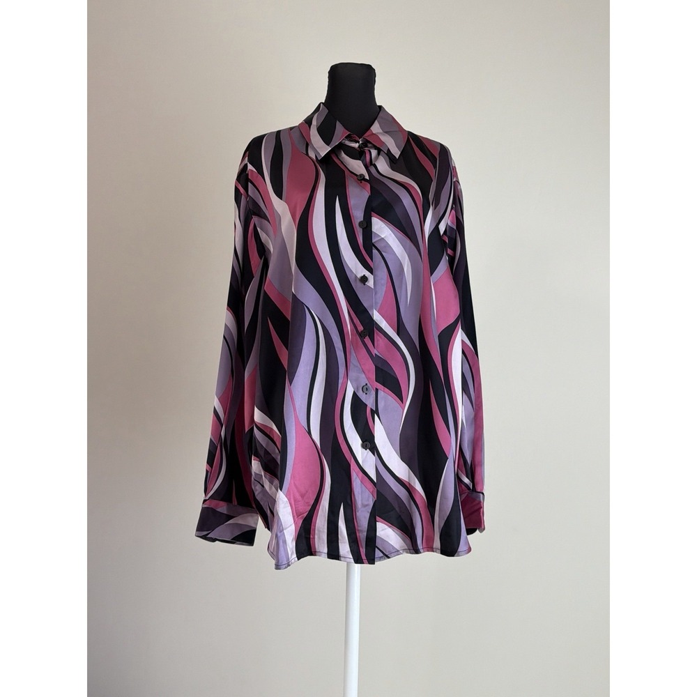 Style & Co Collection 18W 100% Silk Blouse Pink Purple Abstract Y2K Button Up